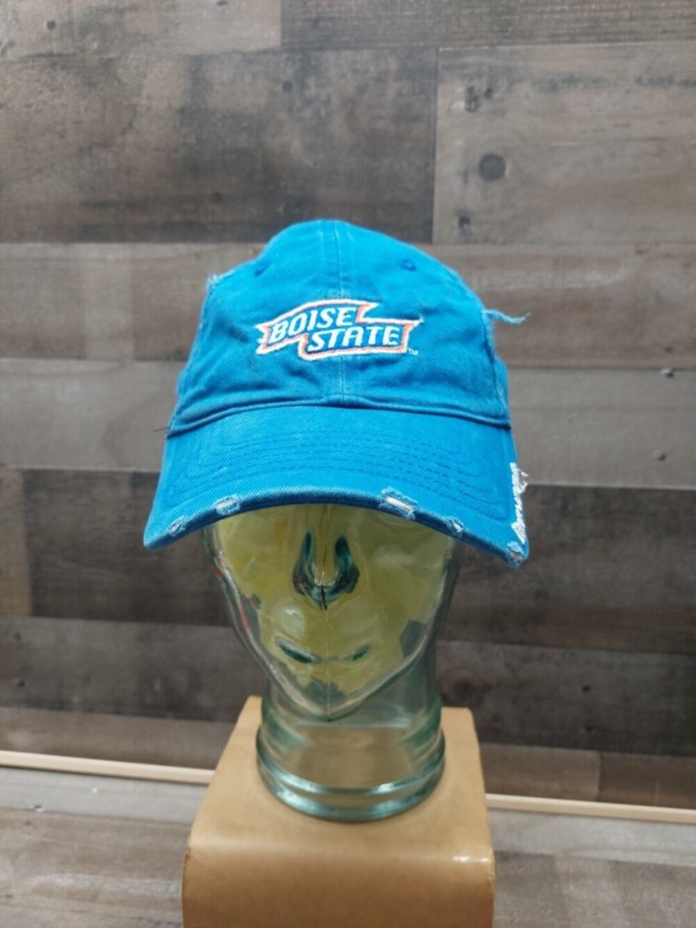 Boise State NCAA College With Orange Bronco Logo Distressed Strapback Hat